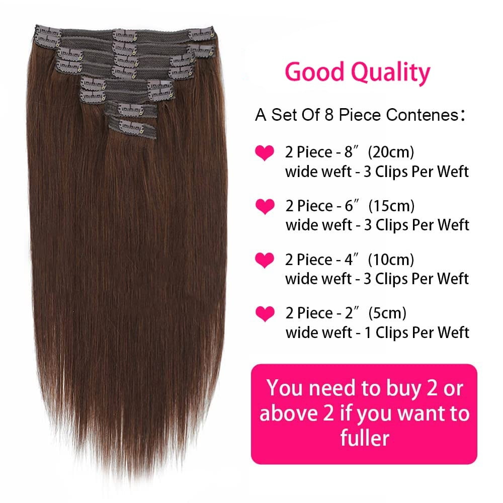 Clip in Human Hair Extensions Brazilian Remy Hair 10-26inch 120g 8Pcs Silky Straight Real Human Hair Clip in Extension #4 Brown Real Hair Extensions