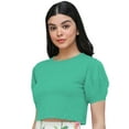 thumbnail image 2 of eloria Women's Casual Blouse Tops, Ruffle Puff Sleeve, Round-Neck Top Color: Teal Blue | Size: L, 2 of 6