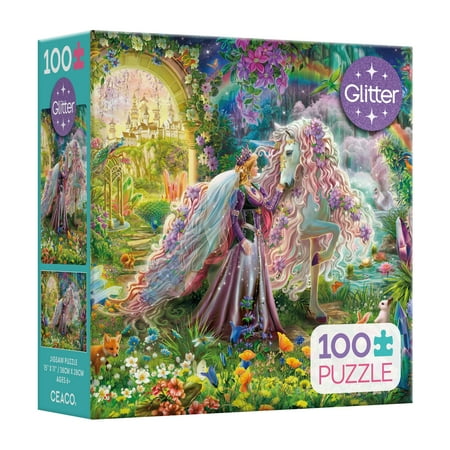Ceaco Kids Deluxe 100 Piece Image World Unicorn Dream Glitter Interlocking Jigsaw Puzzle