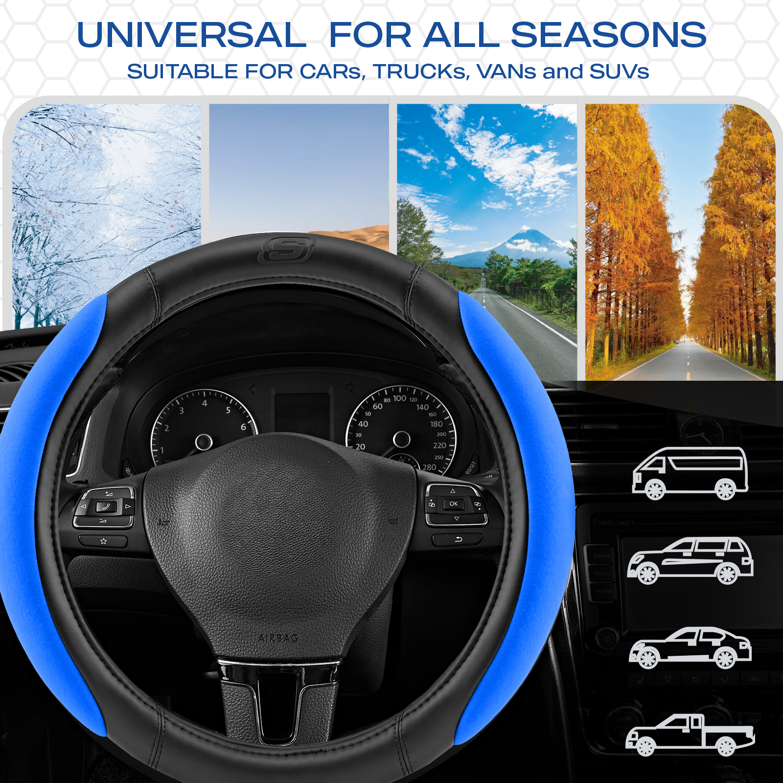 Skechers Memory Foam Steering Wheel Cover, Blue photo 4