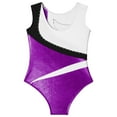 thumbnail image 4 of YONGHS Girls Kids Sleeveless Gymnastics Leotards Rhinestone Color Block Metallic Ballet Dance Bodysuit Purple 10, 4 of 5