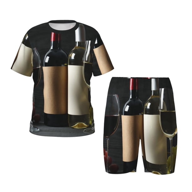 Balery Two Bottles Of Red And White Wine Conjunto de Pijama Infantil de Manga Corta con Estampado – Ropa de Dormir de Algodón Suave-X-Large