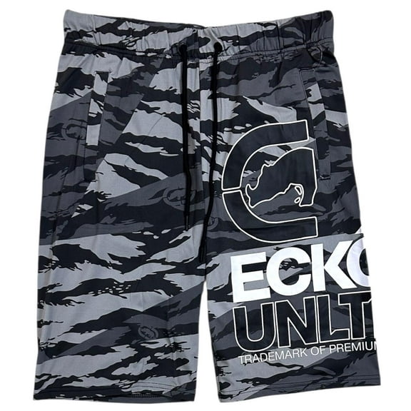 Ecko Unltd Men's Black Turbo Tiger Camo Activewear Shorts (Small, Black Tiger Camo)