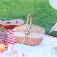 thumbnail image 4 of Tignapoo Handwoven Willow Picnic Basket with Lid, Snowflake Lining, Compact Round Design for Outdoor Gatherings and Gifts, 4 of 6