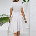 thumbnail image 4 of WTOBBY Women's Solid Color Belted Waist Short Sleeve Round Neck Casual Elegant Minimalist Dress,White L, 4 of 4
