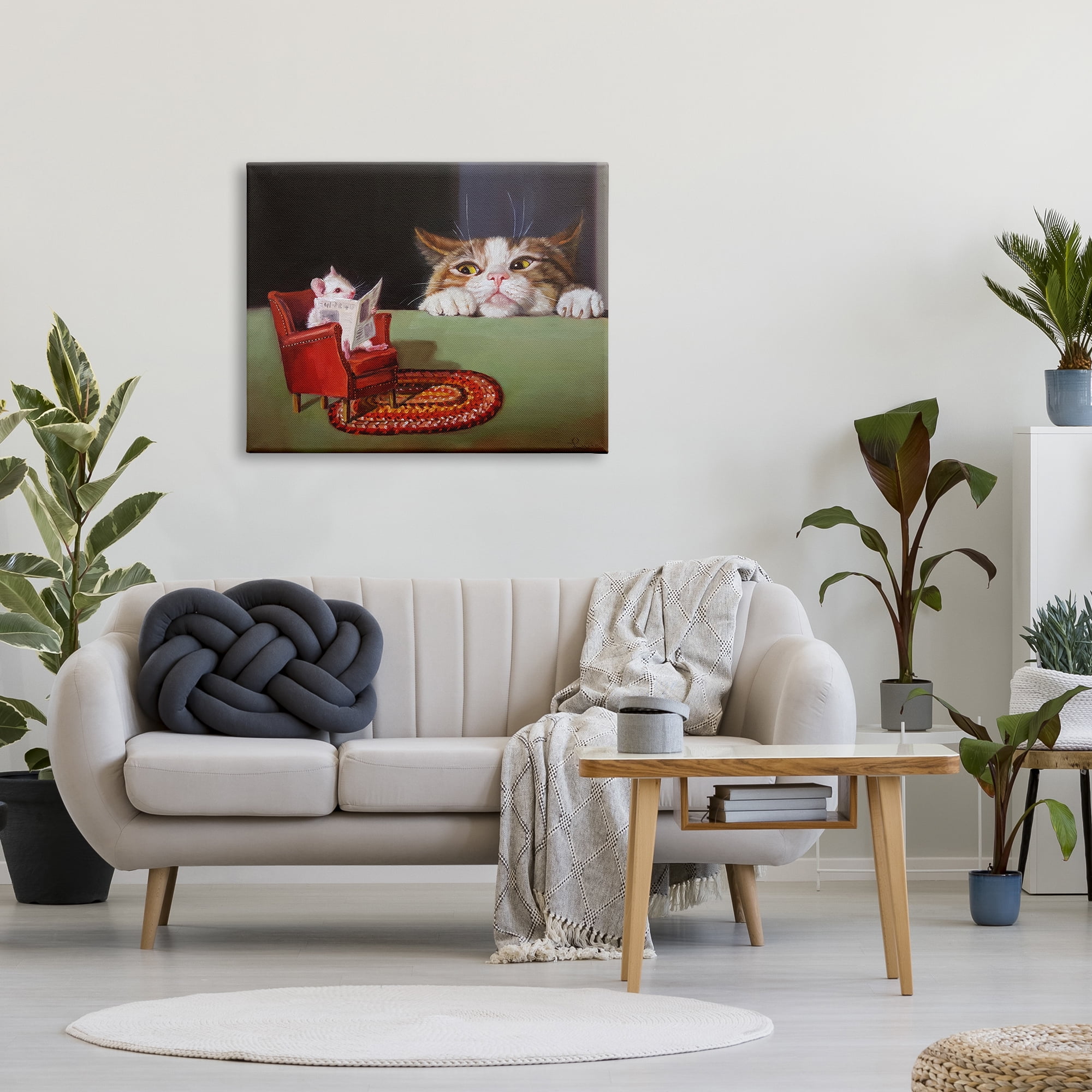 Stupell Industries Manx Cat Watching Mouse Animals & Insects Painting Gallery Wrapped Canvas Print Wall Art, 40 x 30
