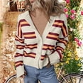 thumbnail image 2 of ZHENHONG Crew Cardigans Womens, Womens Cropped Striped Knit Cardigans Sweaters Trendy Long Sleeve Lightweight Open Front Button OutfitsCardigans for Women, 2 of 8