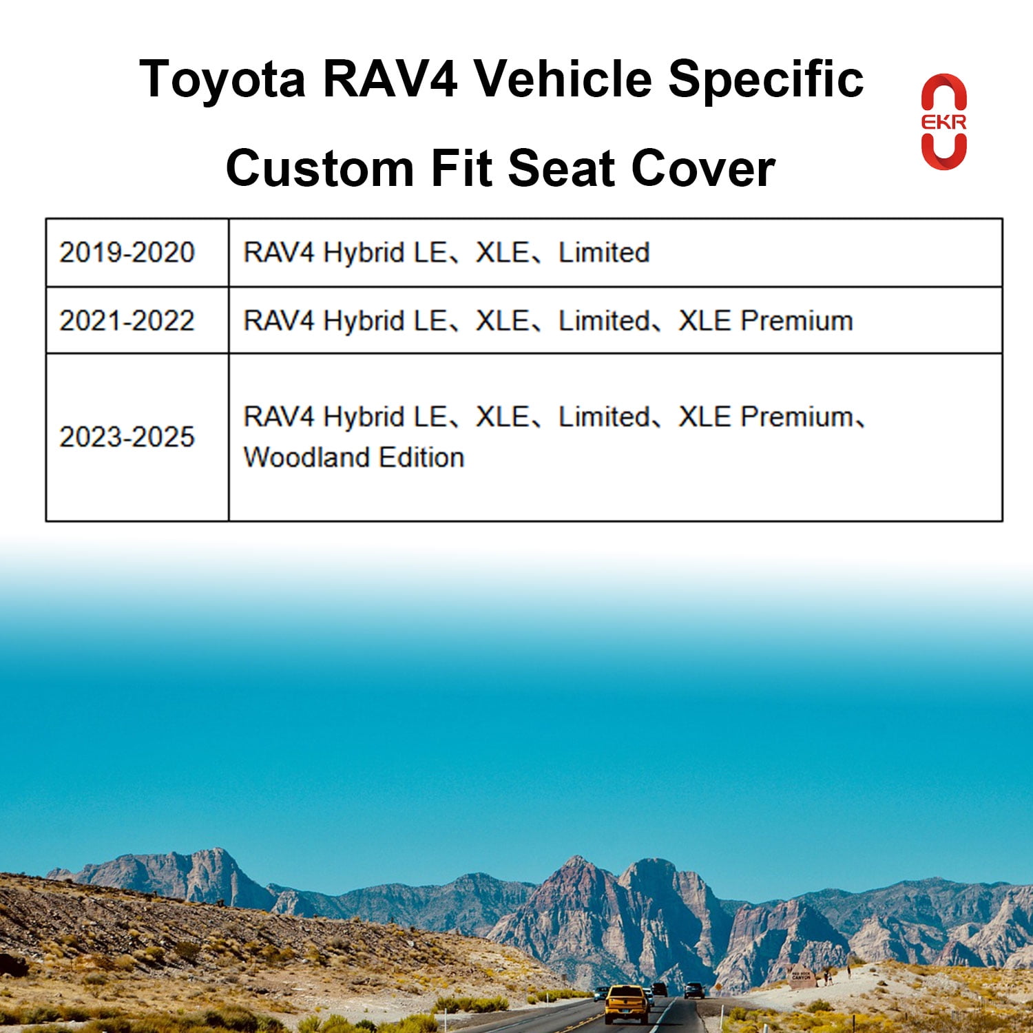 EKR Custom Fit RAV4 Hybrid Car Seat Covers for Toyota RAV4 Hybrid 2019 2020 2021 2022 2023 2024 2025 LE,XLE,Limited,XLE Premium,Woodland Edition Full Set,Leather(Black)
