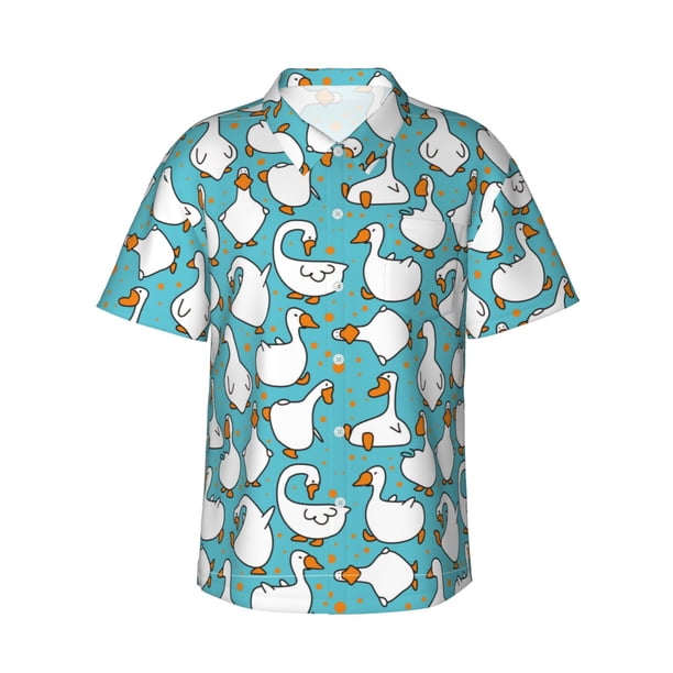 Fotbe Cartoon Funny Goose Camisa Hawaiana para Hombre Unisex – Camisa Casual de Verano con Botones de Manga Corta de Algodón y Lino,Large
