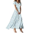 thumbnail image 2 of GaThRRgYP Women's Plus Long Sleeve Mini Dress, Fashion Casual Printed Slim Women Casual Short Sleeve V-Neck Knee-High Dress Light Blue XL, 2 of 4