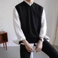 thumbnail image 2 of Ropa de hombre Chaleco de cuello en V Suéter de punto Sin mangas Marrón Ropa de otoño coreana Holgada Overfit Talla grande A, 2 of 5