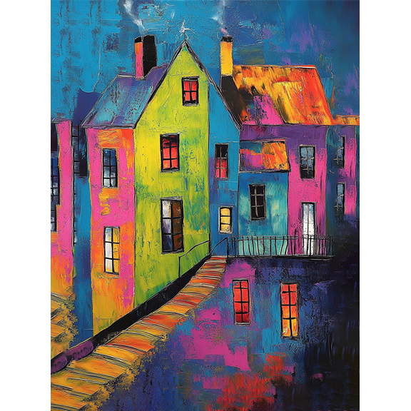 Colorful Town Houses Canvas Painting/Wall Art, Perfect for Living Room, Bedroom, Kitchen, Office, and Hallway Decoration.