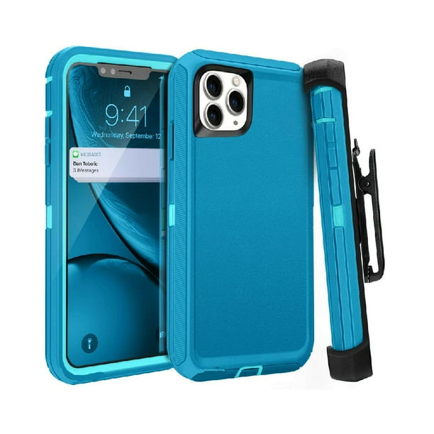 For Iphone 11 Pro Max Case Cover With Screen And Clip Fit Teal On Light Blue Color Walmart Com