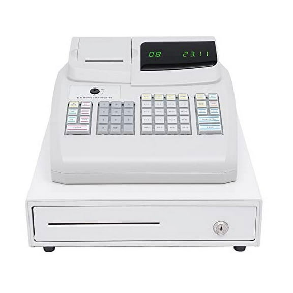 Cash Register,Electronic Cash Register with 4 Bill 5 Coin,Removable Tray and Thermal Printer,Multifunction Cash Register for Small Business/Retail/Restaurant,White