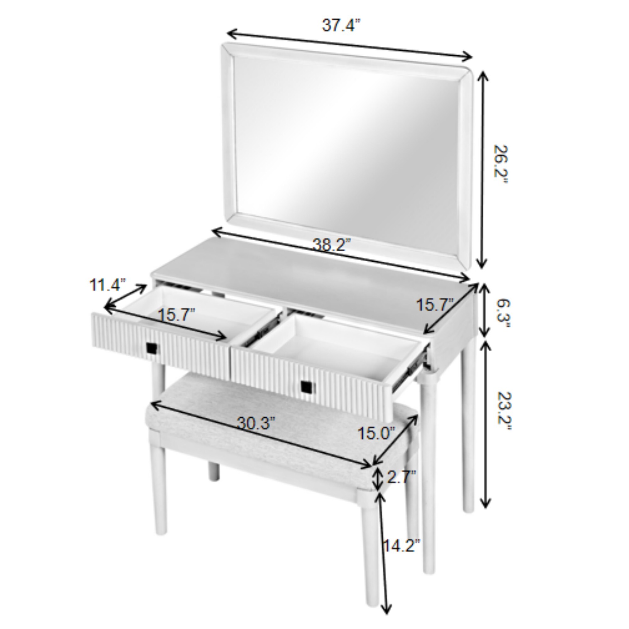 AENKYO Classic Vanity Desk Set with Big Mirror & Bench - Versatile Makeup Dressing Table with Drawers, Beige