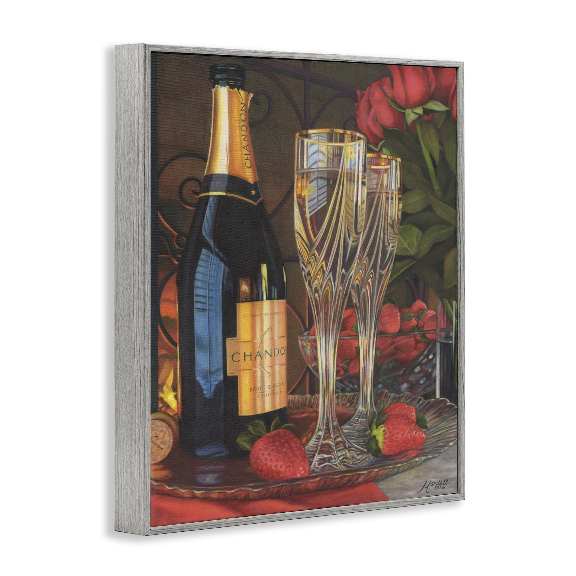 Stupell Industries Romantic Champagne Pair Food & Beverage Painting Gray Framed Art Print Wall Art, 24 x 30