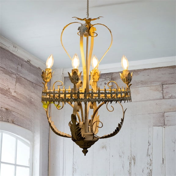 Vintage Metal Chandelier with distressed Finish, 6 Lights, Elegant Home Decor Lighting