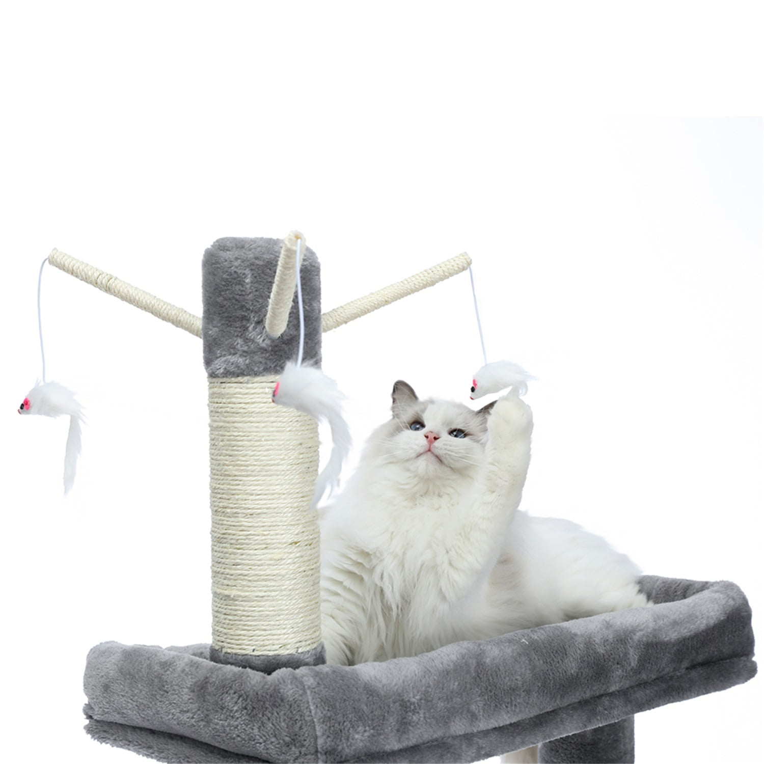 Pefilos 64" Modern Cat Tree for Large Cat Condo for Multiple Cats with Top Perch, Cozy Hammock, Climbing Ladder, Feeding Bowl and Cat Interactive Toy Cat Tower for Big and Fat Spacious, Gray Pefilos 64" Modern Cat Tree for Large Cat Condo for Multiple Cats with Top Perch, Cozy Hammock, Climbing Ladder, Feeding Bowl and Cat Interactive Toy Cat Tower for Big and Fat Spacious, Gray