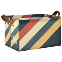 Yayeee Foldable Storage Basket for Shelves with Handles Waterproof Cloth Bins, Beige Stripes