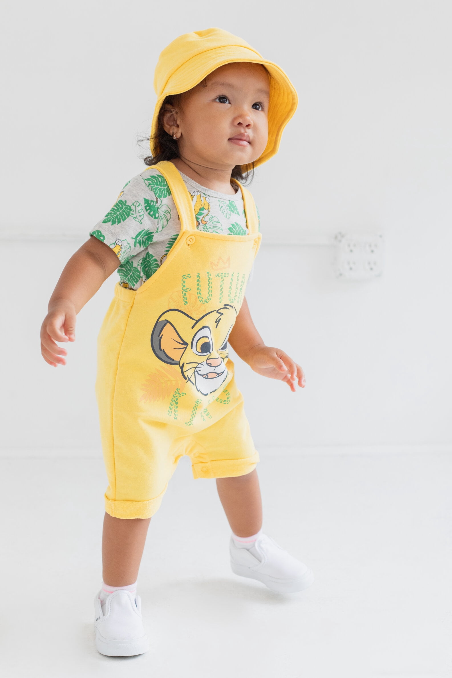 Disney Lion King Baby Boys' Tee and Shortall Set with Bucket Hat Simba Yellow