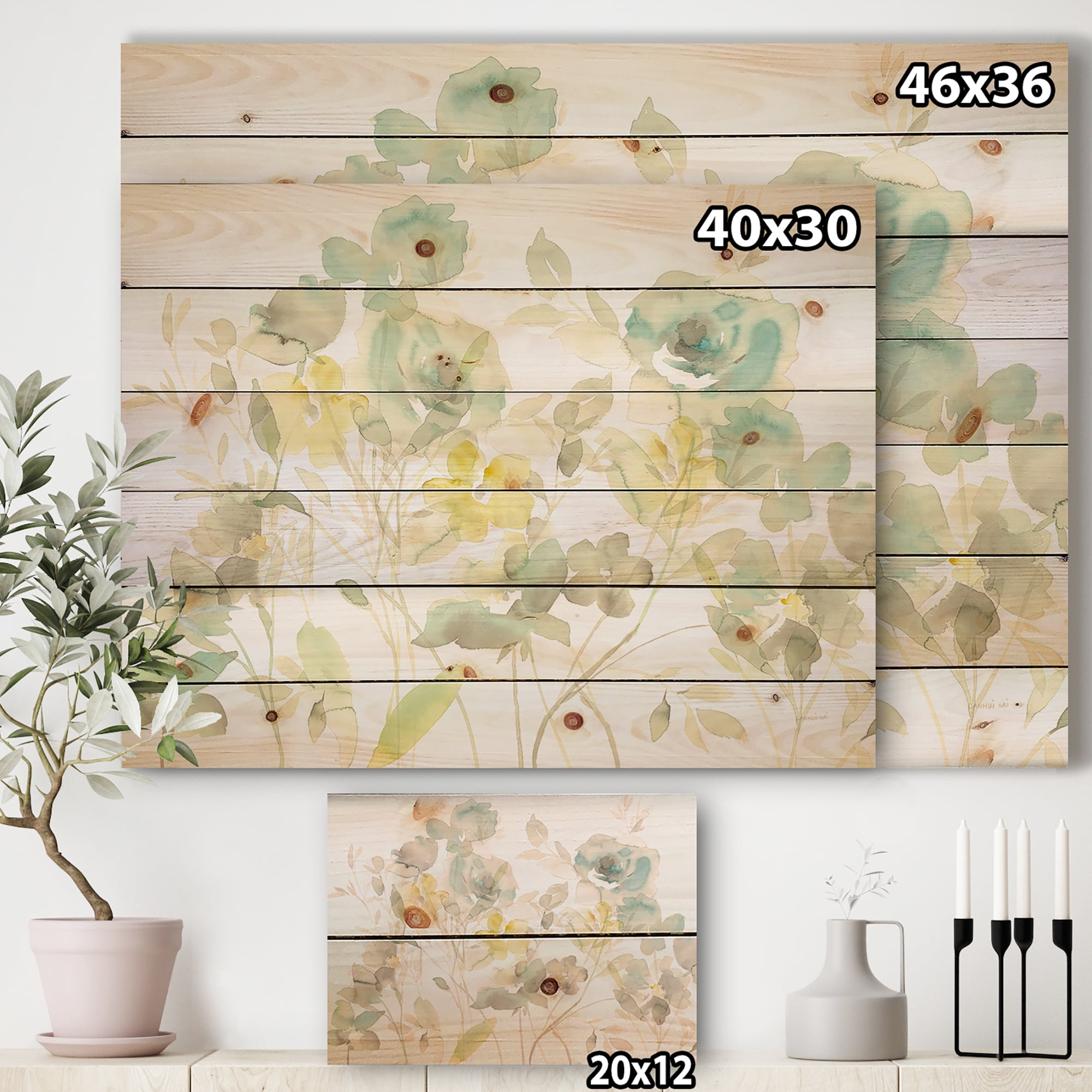 Designart 'Abstract Aqua Rose Natural Element' Farmhouse Print on Natural Pine Wood