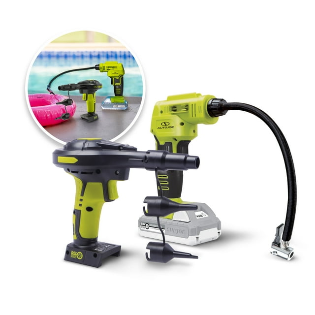 Sun Joe + Auto Joe 24V Cordless High-Volume Inflator & Portable Air Compressor with Attachments, 2.0-Ah Battery & Charger
