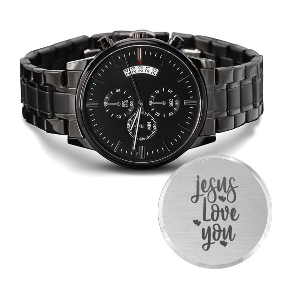 Jesus Love You Engraved Bible Verse Men's Watch Multifunction Stainless Steel W Copper Dial