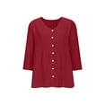 thumbnail image 5 of Hxshgdsn Plus Size Womens Linen 3/4 Sleeve Blouse V Neck Solid Color Button Trendy Shirts Tops（Red/4XL）, 5 of 6