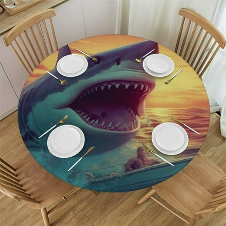 

BCIIG Shark Round Table Cover Stain Resistant & Washable for Indoor Outdoor Kitchen Dining Wedding Parties Full Width Single-Sided Printing Home Kitchen Parties Holiday Dinner Decor