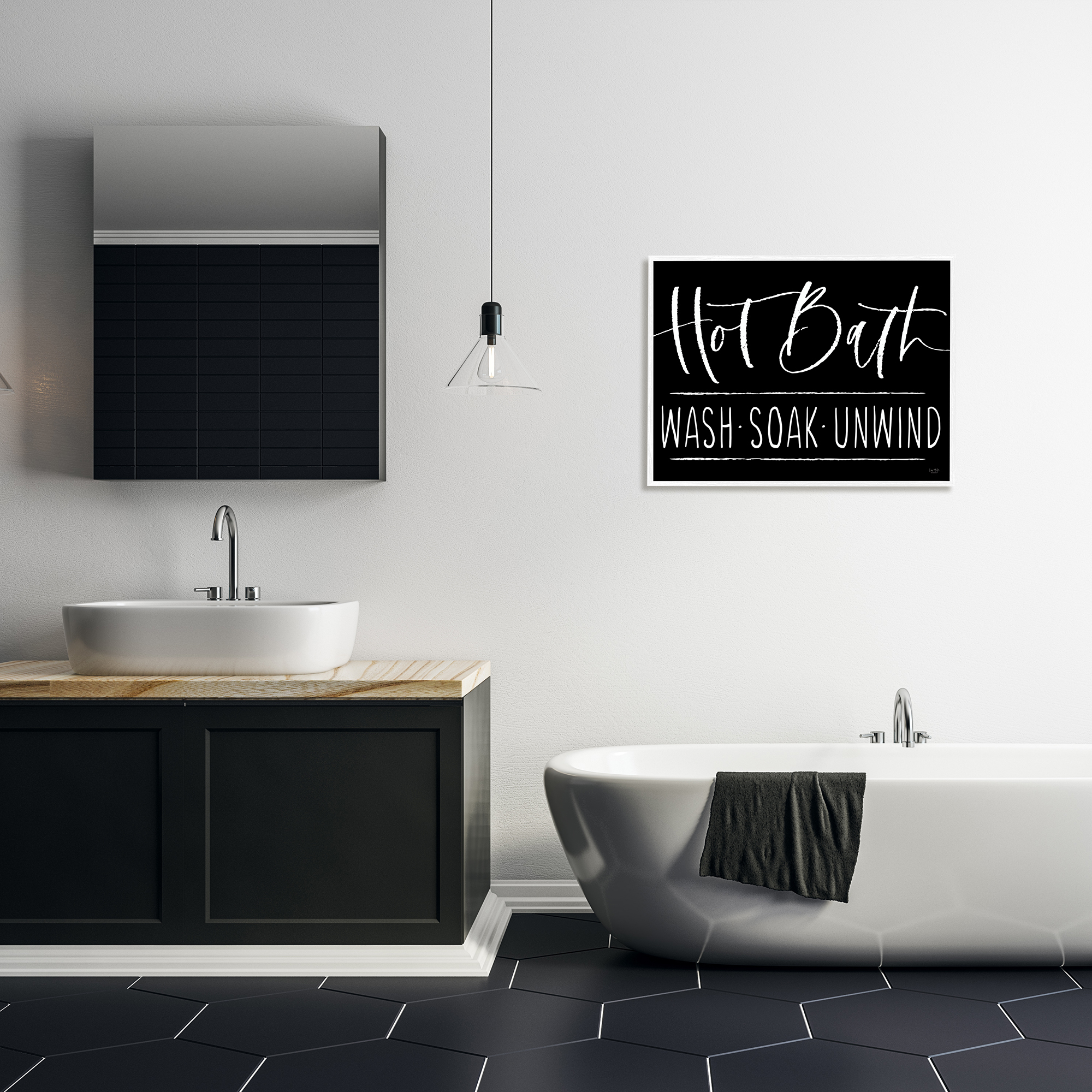 Stupell Industries Hot Bath Wash Soak Unwind Bathroom Typography Graphic Art White Framed Art Print Wall Art, Design by Lux + Me Designs