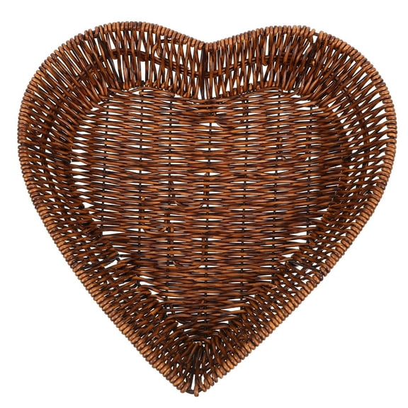 OUNONA Heart Shape Basket Snacks Serving Tray Woven Bread Basket Fruit Plate Cutlery Basket