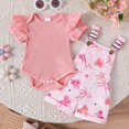 thumbnail image 3 of Hiijoy Infant Girls Summer Outfits Ruffle Short Sleeve Ribbed Romper Bow Print Overall Shorts, Sizes 18-24M, 3 of 8