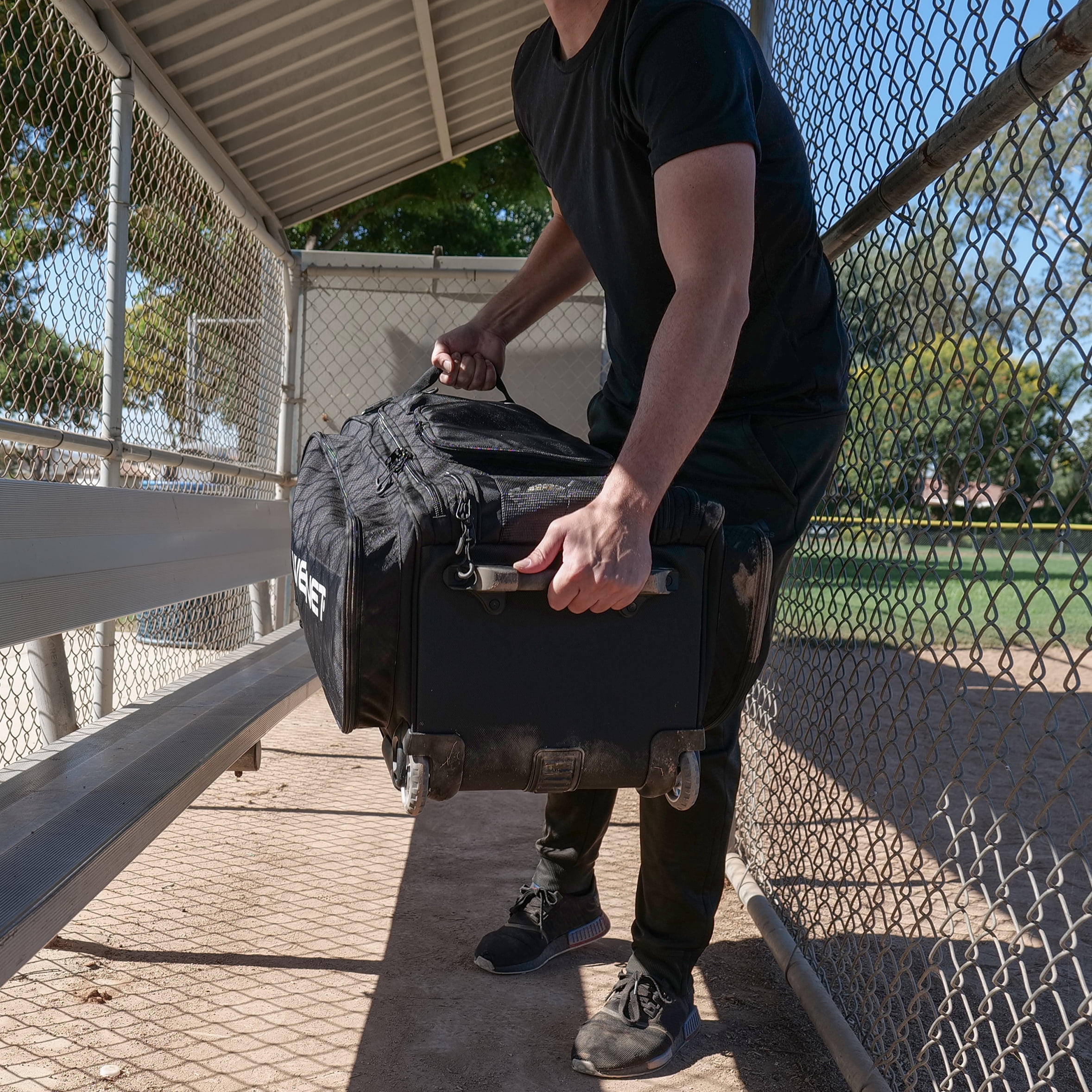 PowerNet Optimus Catcher's Gear Bag, Rolling Baseball Bag Holds All Softball Baseball Gear, Baseball Accessories, 7 Bat Sleeves, Cleat Pocket & Hooks