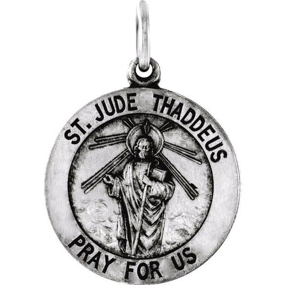 Necklace 925 Sterling Silver 18mm Polished Round St. Jude Thaddeus Medal Pendant for Women