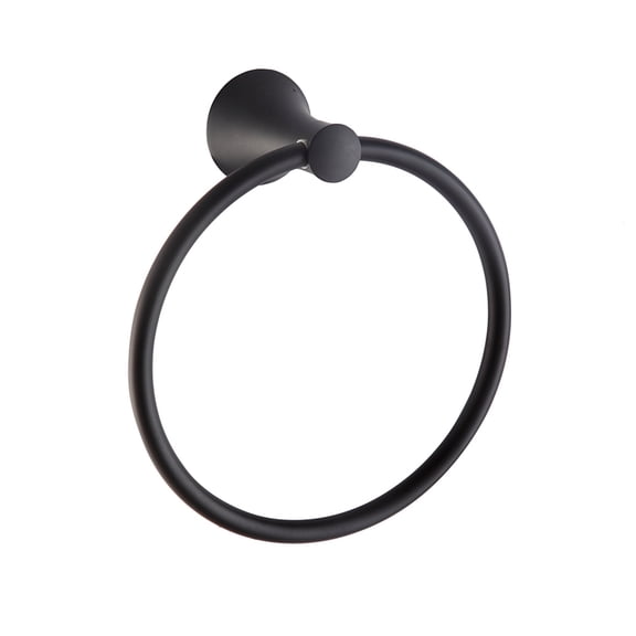 Matte Black Stainless Steel Towel Ring - Heavy Duty Wall Mounted Bathroom Towel Holder - Rustproof Round Hanger for Hand/Bath Towels