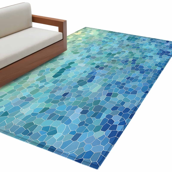Turquoise Blue Teal Large Area Rugs for Bedroom Living Room, Soft Non Slip Carpet Bedside Rug, Chic Stained Glass Texture Aesthetic Rectangle Floor Cover Kitchen Accent Rug 2.7'x5' for Office