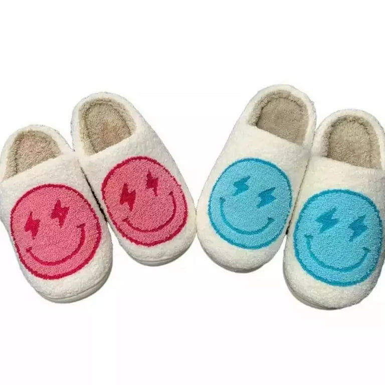 Kawaii Design Smiling Face Slippers, Warm Slip On Soft Plush Cozy