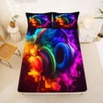 thumbnail image 5 of Erosebridal Modern Headphones Queen Sheet Sets For Boys Kids,Colorful Splashing Ink Bed Set 4pcs, 5 of 6