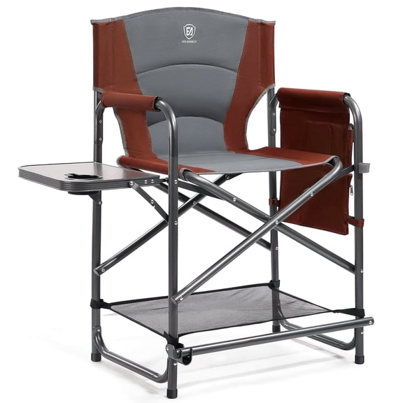 EVER ADVANCED Medium Tall Directors Chair 23.2" Seat Height, Folding Makeup Artist Chair with Side Table Cup Holder and Storage Pocket, Supports 400 lbs (Red)