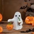 thumbnail image 4 of Lypsnake Handmade Ghost Coffee Pumpkin Night Light, Hand Painted Resin Warm Glow Desktop Lamp with Mini Jack-o-Lantern, Decor for Halloween Fireplace Mantel Bedroom Porch Holiday Table Arrangement, 4 of 6