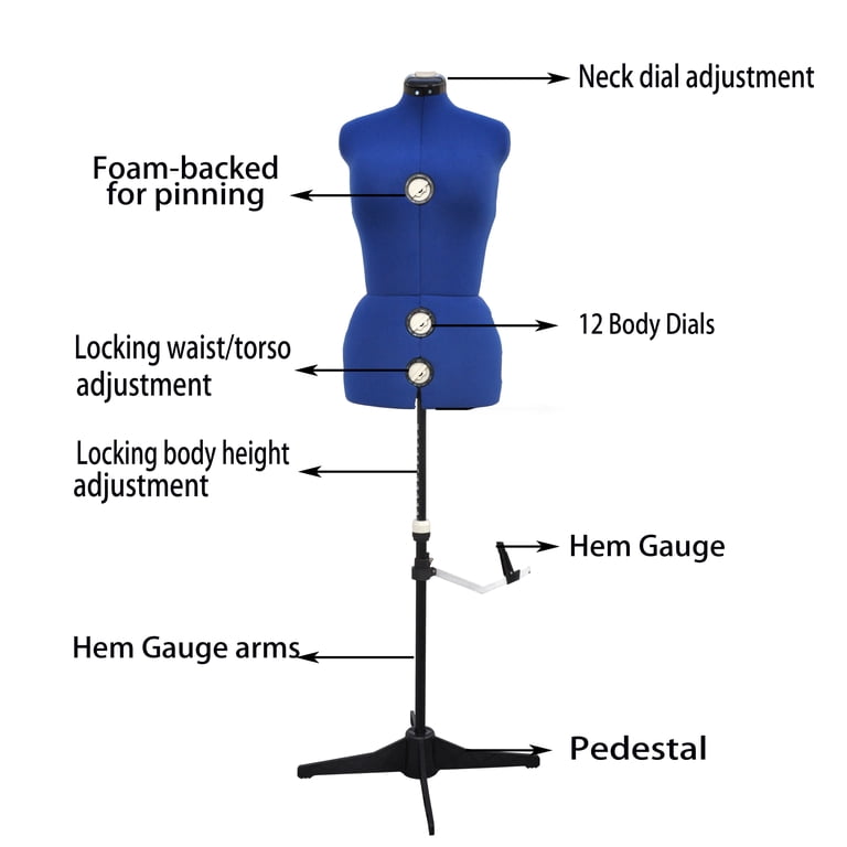 Gex Worldwide Adjustable Mannequin Stand, Women's Blue Dress Form, Torso  Sewing Size - Walmart.com