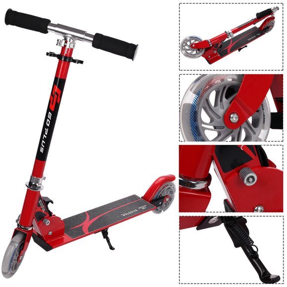 Costway Red Folding Aluminum 2 Wheel Kids Kick Scooter Adjustable Height LED Light Up