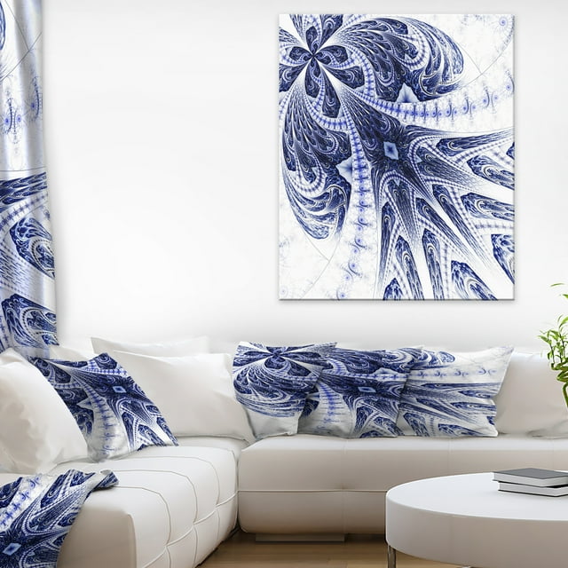 Symmetrical Dark Blue Fractal Flower - Floral Canvas Art Print