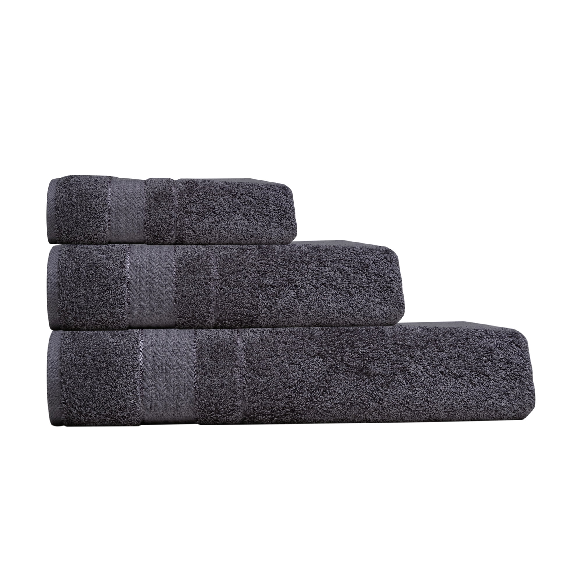 Melissa Linen Premium Turkish Cotton Set of 3 Luxury Bath Towel Set, Dark Gray