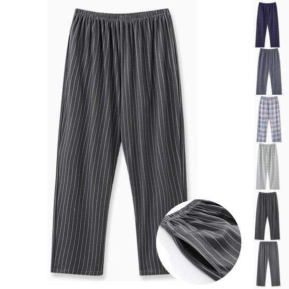 Zenithor Men's Cotton Elastic Waist Sleepwear Pants Straight-Fit Pajama Trousers Soft Night Pants for Weekend Relaxing or Bedroom M-4XL Black