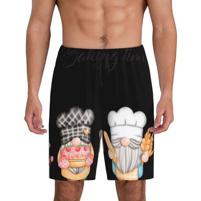 Balery Little Chef Gnome Pantalones cortos de pijama de punto de algodón para hombre con cinturilla y bolsillos-Large