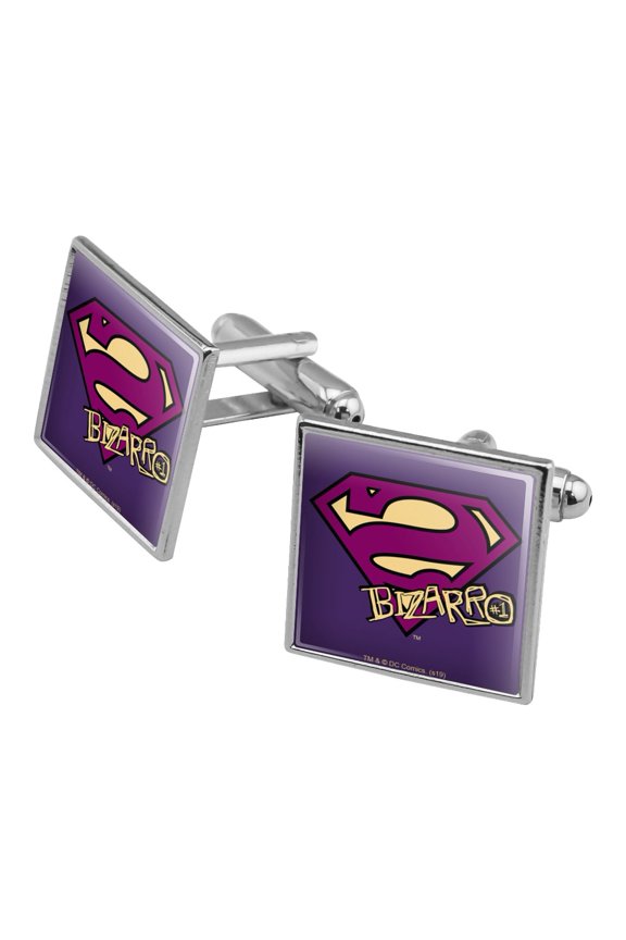 Superman Bizarro Shield Logo Square Cufflink Set - Silver or Gold