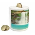 thumbnail image 2 of Rainforest Piggy Bank, Waterfall in Tropic Rainforest Sunny Vacation Fresh Lake Waterscape, Ceramic Coin Bank Money Box for Cash Saving, 3.6" X 3.2", Turquoise Green Brown, by Ambesonne, 2 of 4