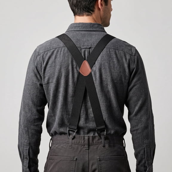 Men's Hidden X-Back Suspenders 1.5" Heavy Duty Adjustable Elastic Under Clothing with 3 Strong Metal Clips for Jeans Work Dress Pants Trousers Formal Business Casual Black