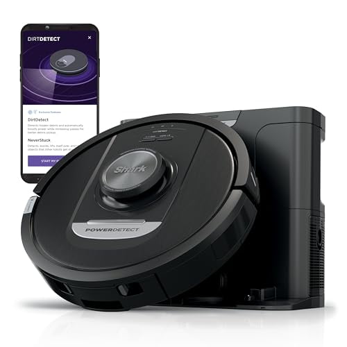 Robot aspirador autovaciable Shark PowerDetect con tecnología NeverStuck, limpieza profunda automática de alfombras y suelos duros, capacidad de 30 días, base sin bolsa HEPA, para pelo de mascotas, w